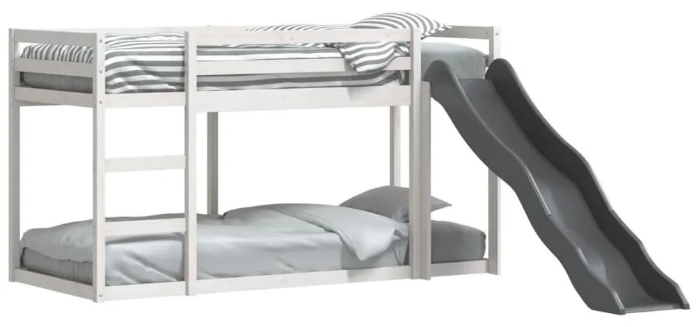 fehér tömör fenyő emeletes ágy csúszdával és létrával 90x200 cm