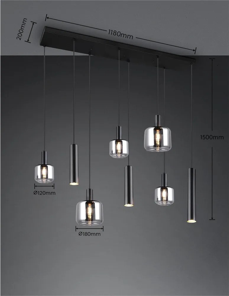 Fekete függőlámpa fém-üveg búrával Mataro – Trio