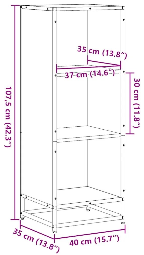 fekete forgácslap könyvszekrény 40x35x107,5 cm
