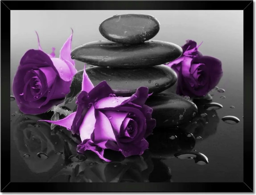 Poszterek keretben 40x30 Lila rózsák Spa kő