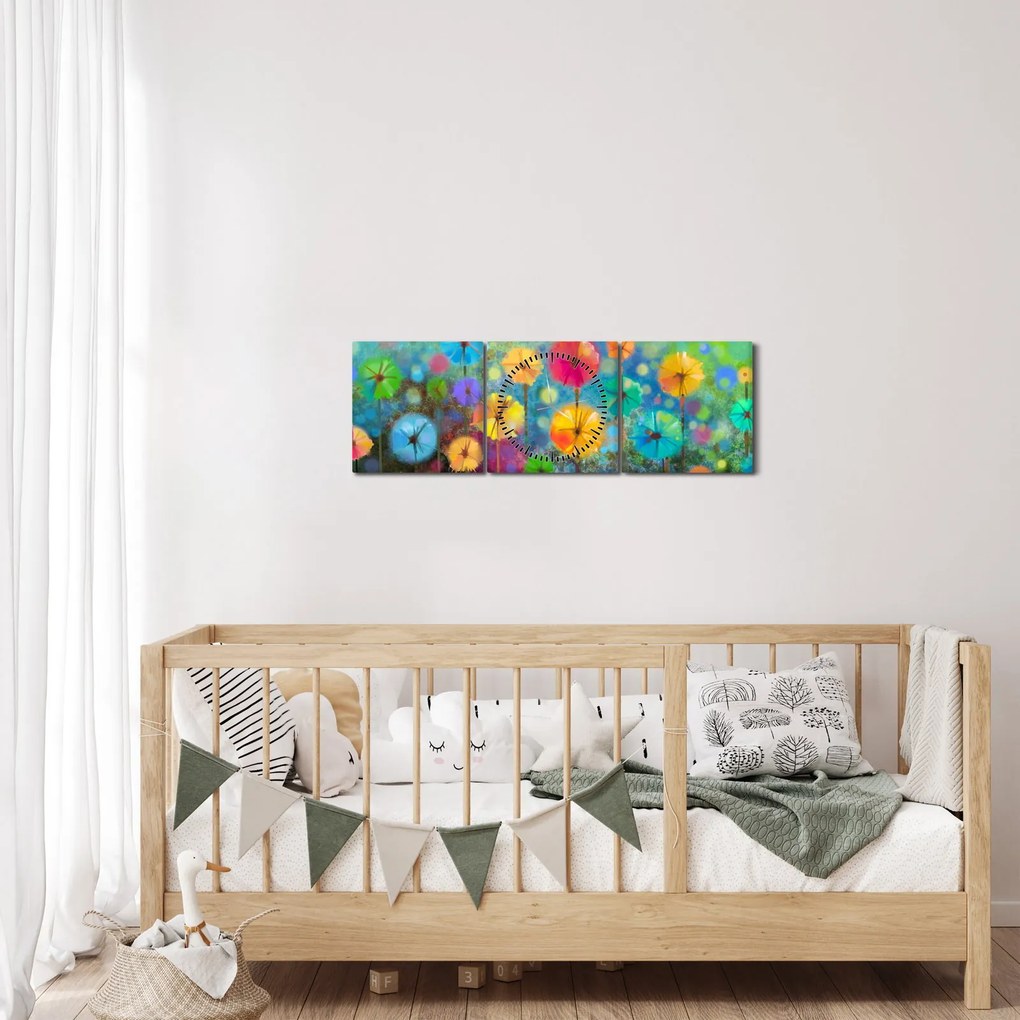 Kép - Absztrakt virágok (órával) (90x30 cm)