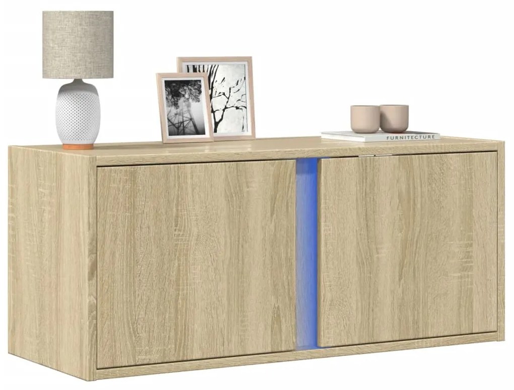 sonoma tölgy színű fali TV-szekrény LED-ekkel 80x31x35 cm