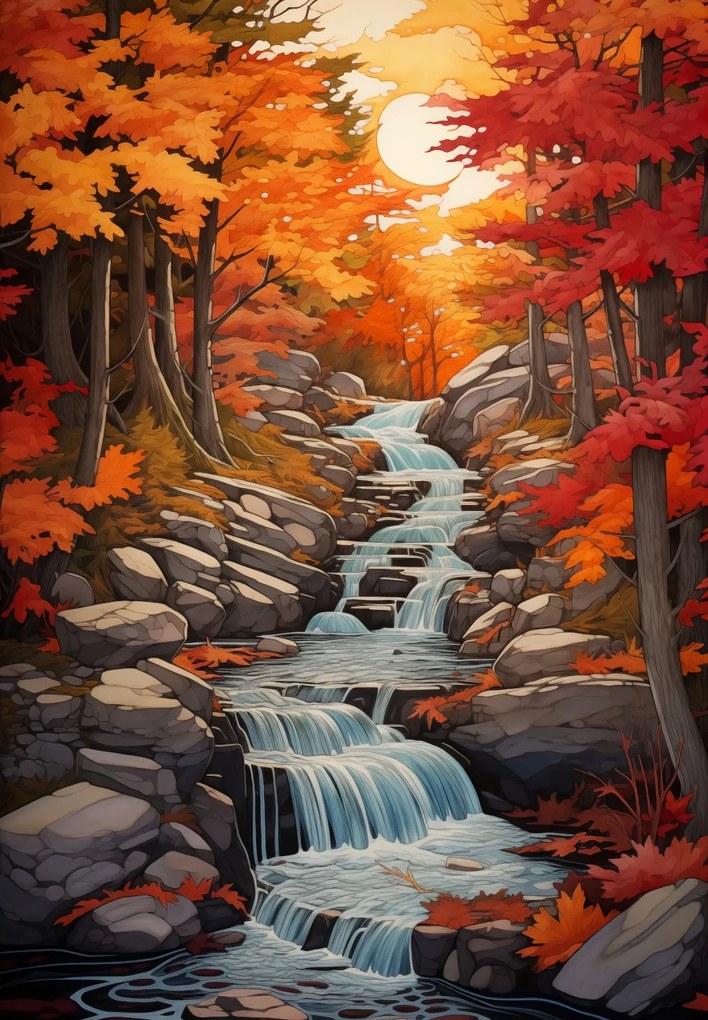 Poszter 68x98cm Őszi vízesések