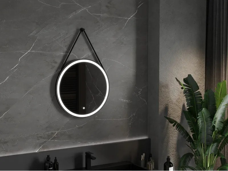 Mexen Reni, LED fürdõszobai tükör háttérvilágítással 60x60 cm, 6000K, fekete keret, páramentes, 9812-060-060-611-70