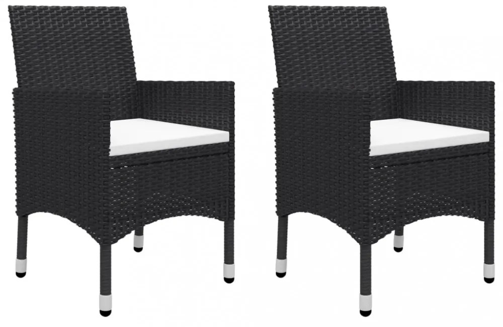 3 részes fekete polyrattan és edzett üveg bisztrószett