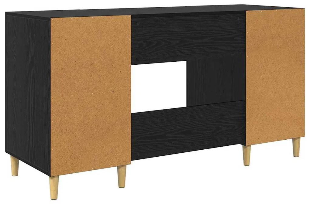 vidaXL Asztal polcokkal ajtóval Fekete tölgy 140 x 50 x 75 cm Faanyag