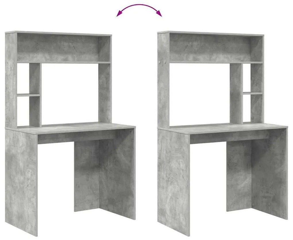 Asztal polcokkal Beton szürke 91 x 50 x 149 cm Faanyag