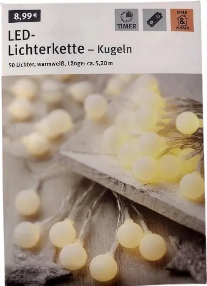 Golyók 50x Led lánc 5,2m fehér Led 3xAA