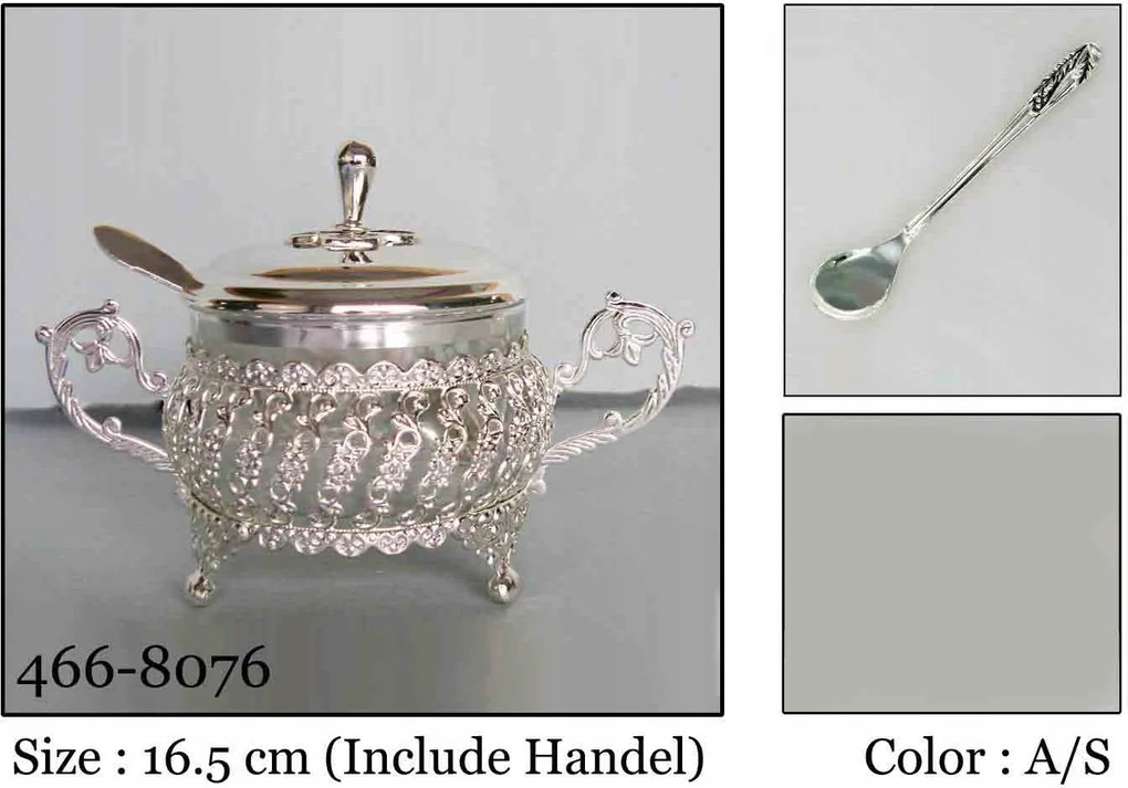 Ezüst színű cukortartó plattírozott fém kanál