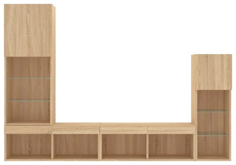 vidaXL 4 darab füstös tölgy színű szerelt fa TV-bútor LED-del