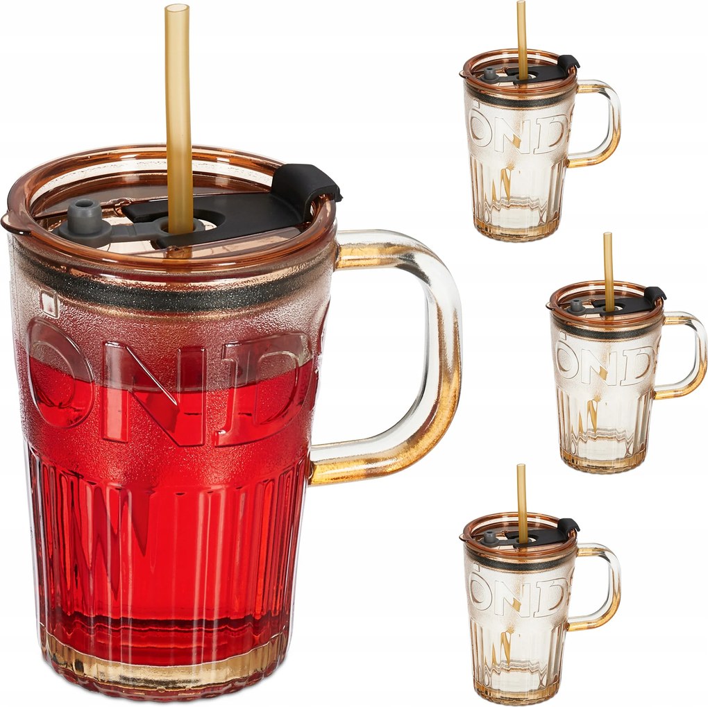 Italos Poharak Fedővel, Fogantyúval És Szívószállal – 4 Db-os Szett