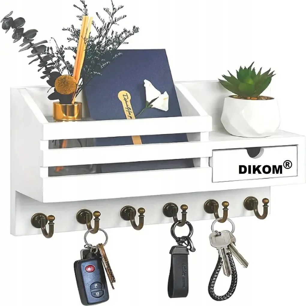 Dikom Fa Kulcstartó Fiókkal előszobába Fehér vintage