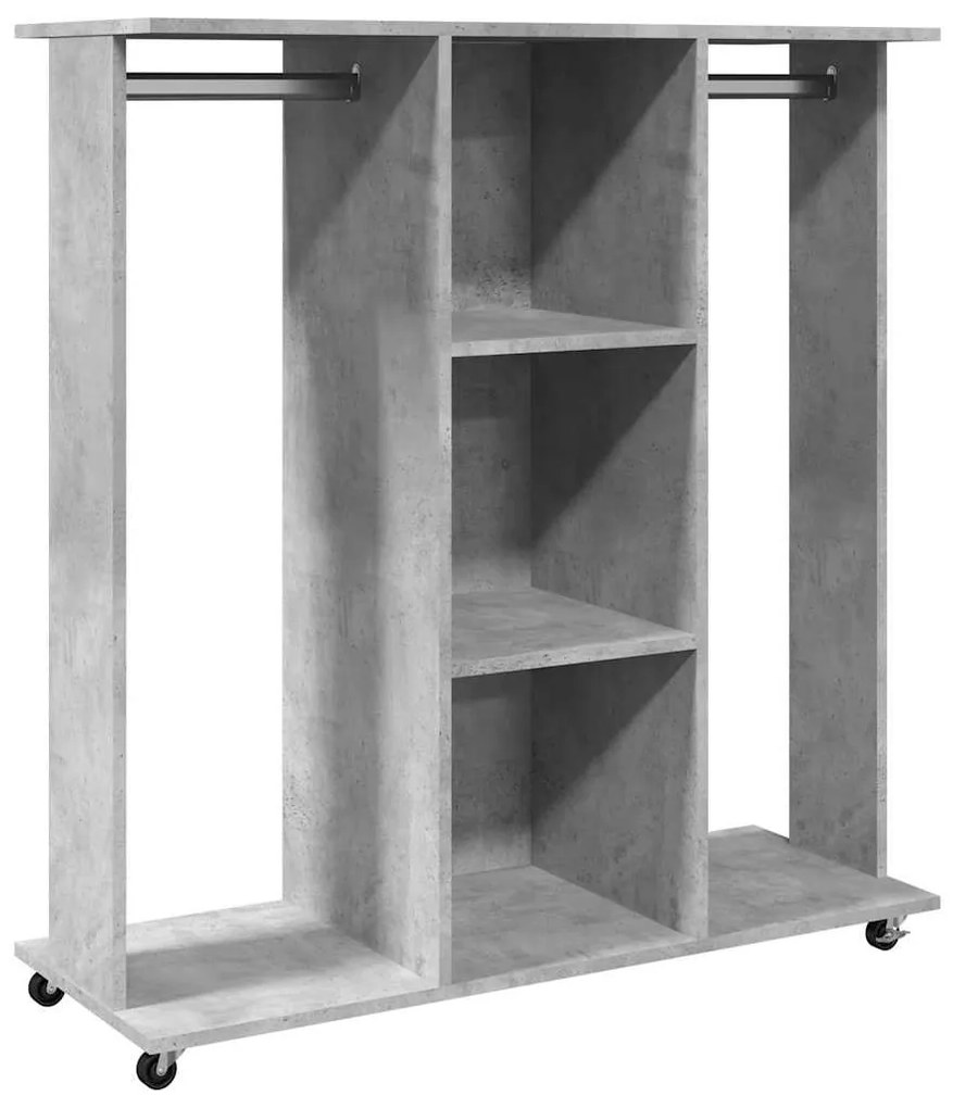 betonszürke szerelt fa ruhásszekrény kerékkel 102 x 38 x 110 cm