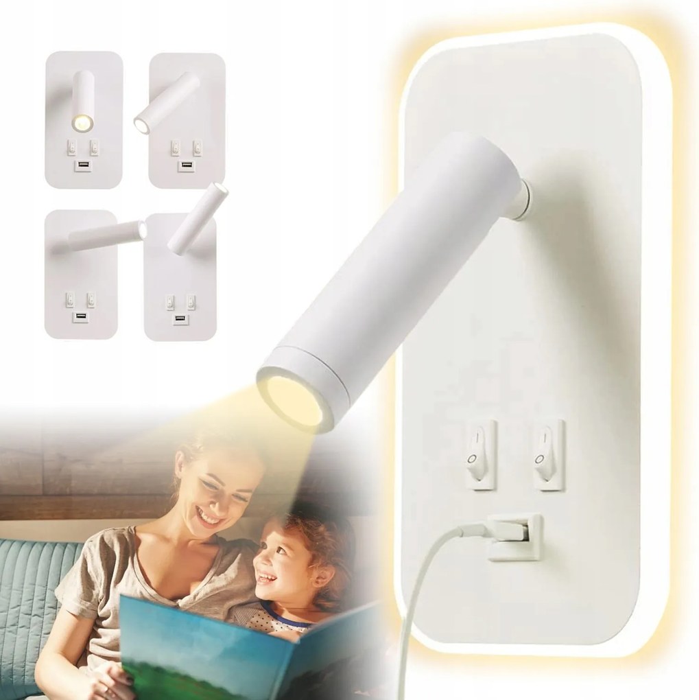 Modern Led Fali Lámpa,olvasólámpa,usb PORTTAL,330°-BAN Elforgatható