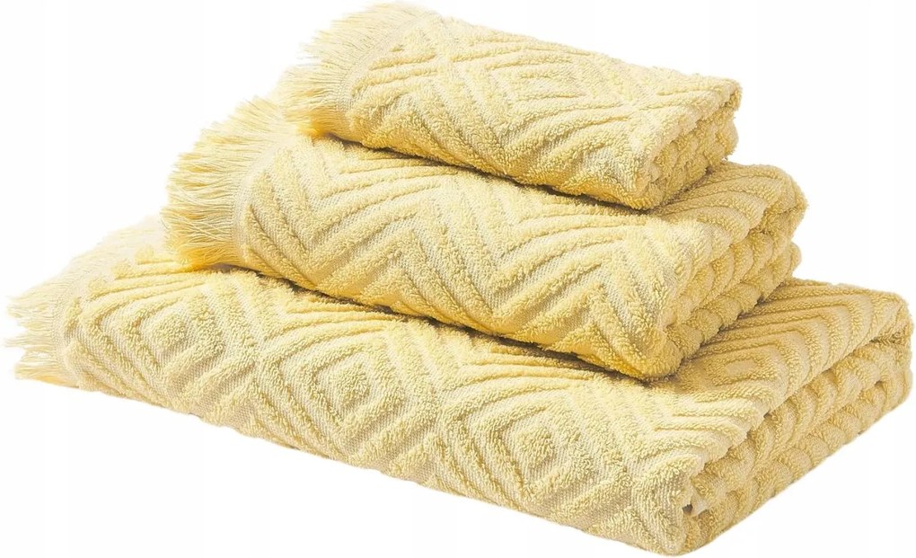 3 db-os Jacqui 100% Pamut törölköző szett 490 g/m² 2x kézfürdő sárga