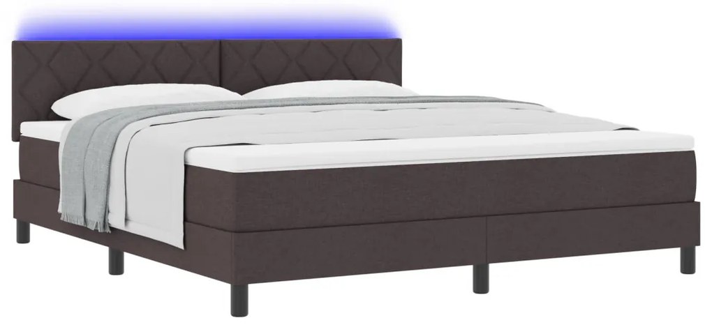 Box Spring Ágy Matrac & LED Sötétbarna 180x200 cm Szövet