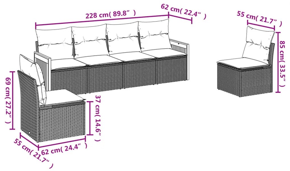 6 részes bézs polyrattan kerti ülőgarnitúra párnával