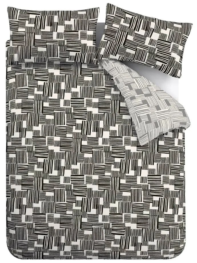 Fekete-szürke kétszemélyes-hosszabbított ágyneműhuzat 230x220 cm Blocks – Catherine Lansfield