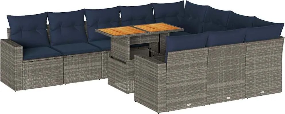 vidaXL 11 részes szürke polyrattan kerti ülőgarnitúra párnákkal