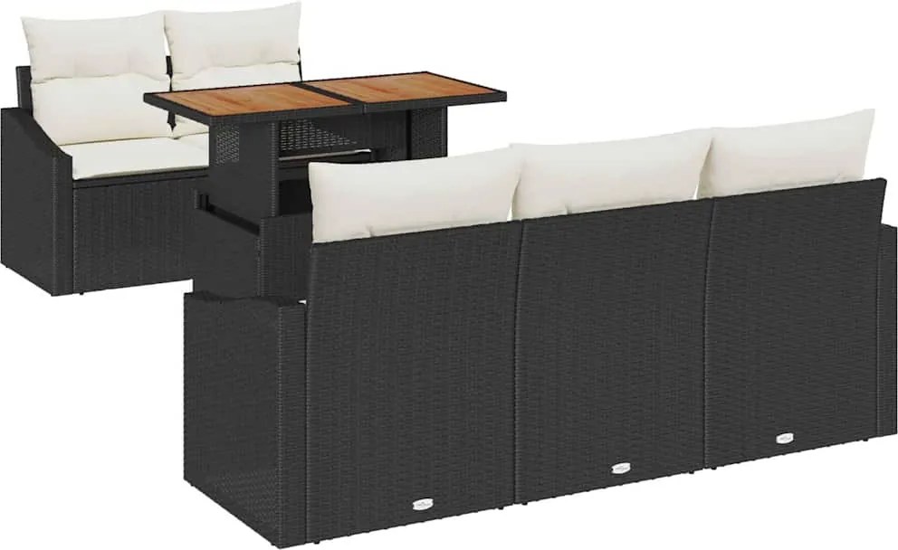 vidaXL Kerti Kanapé Szett tárolóval 6 pcs Fekete Poli rattan