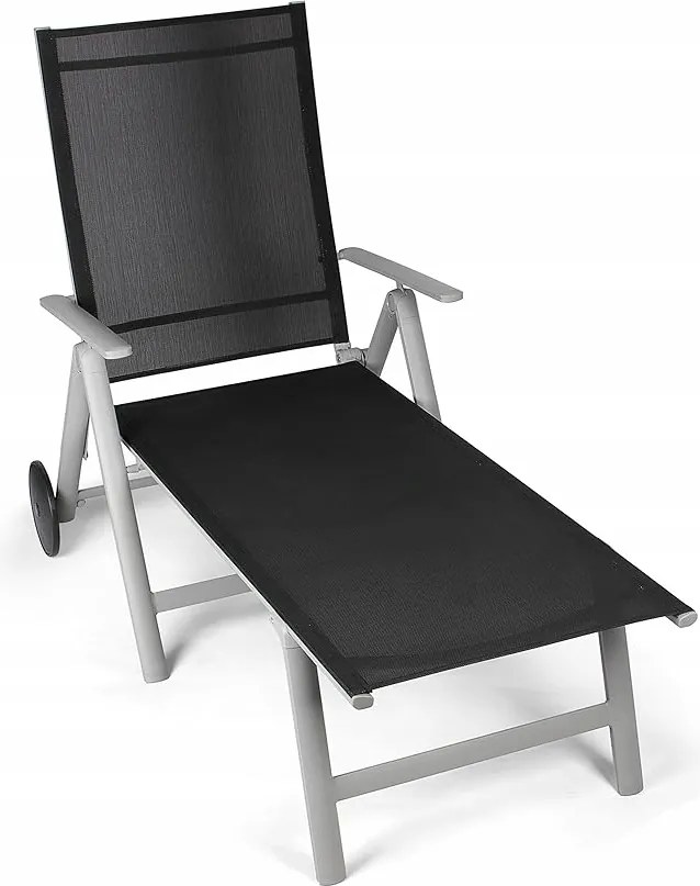 Kerti napozóágy két kerékkel Vanage fekete-szürke VG-0307