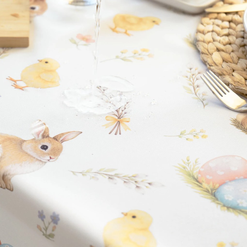 Goldea húsvéti szögletes teflonos asztalterítő - vidám húsvét 120 x 120 cm