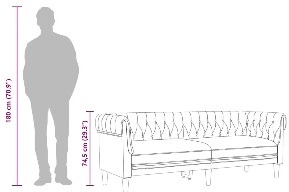 vidaXL kék 3 személyes szövet Chesterfield kanapé