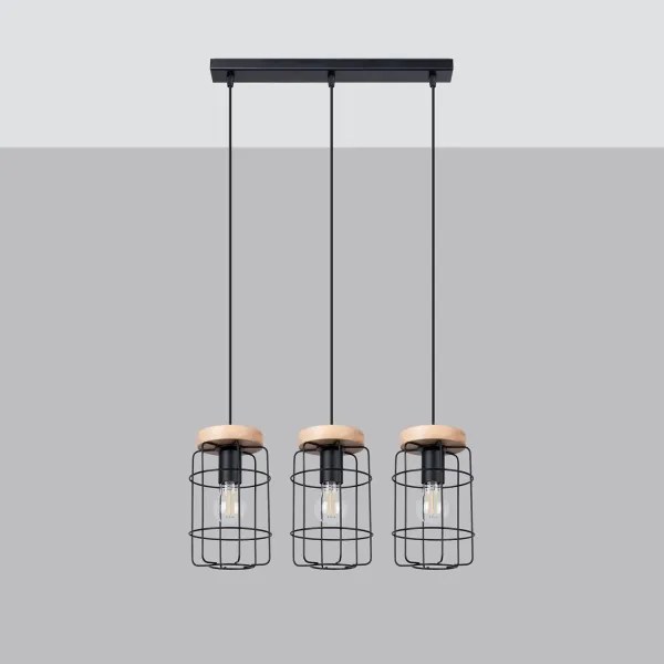 Sollux SL.1264 - Csillár zsinóron GOTTO 3xE27/15W/230V fekete