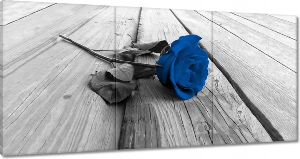 Vászonkép 120x60 Kék rózsa a deszkákon