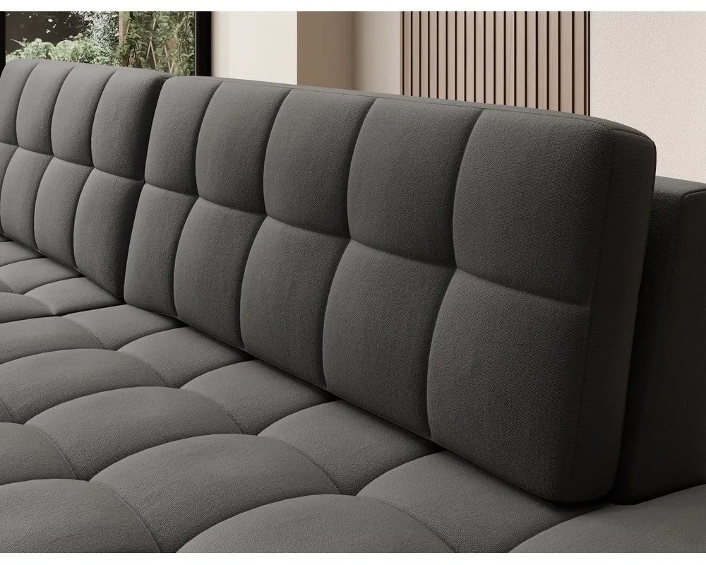 Szürkésbarna bársony kinyitható sarokkanapé (bal oldali-heverő résszel) Blezalt – ELTAP