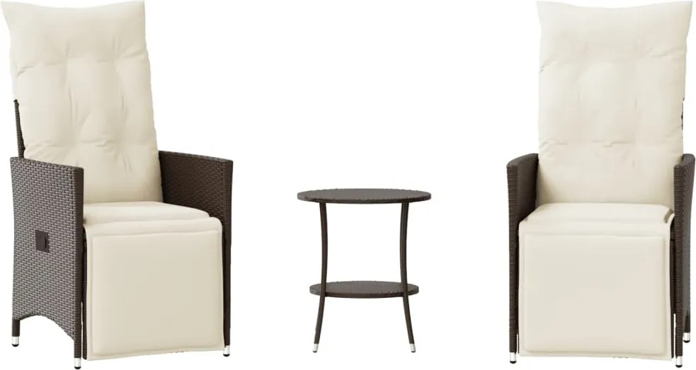 vidaXL 3 részes barna polyrattan bisztrógarnitúra párnákkal