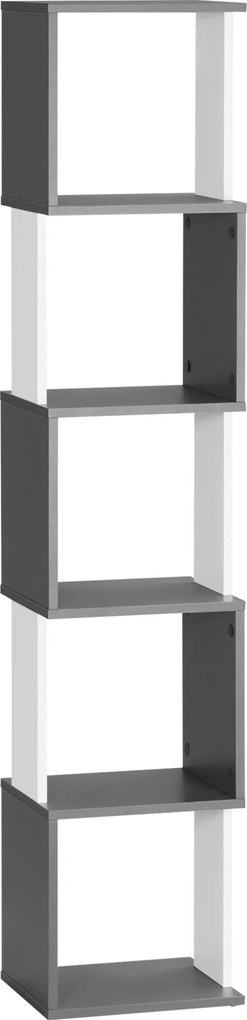 HOMCOM Modern 5 Polcos Fából Készült Könyvespolc, Függesztett Helytakarékos Könyvespolc Otthonra és Irodába, 33x28x161cm, Sötétszürke és Krémfehér | A