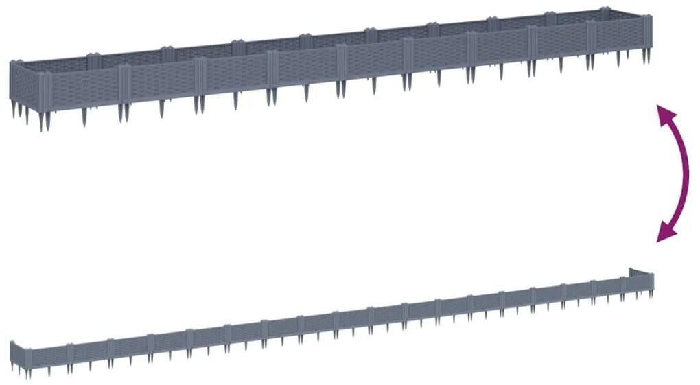 szürke PP kerti virágláda cövekekkel 362,5 x 42,5 x 28,5 cm