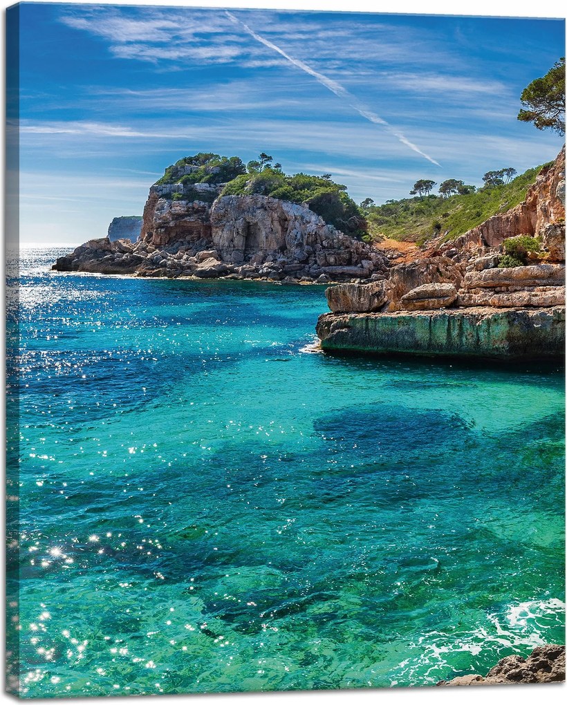 Vászonkép Tájkép Sziklák Víz Fák Nap 40x50 cm