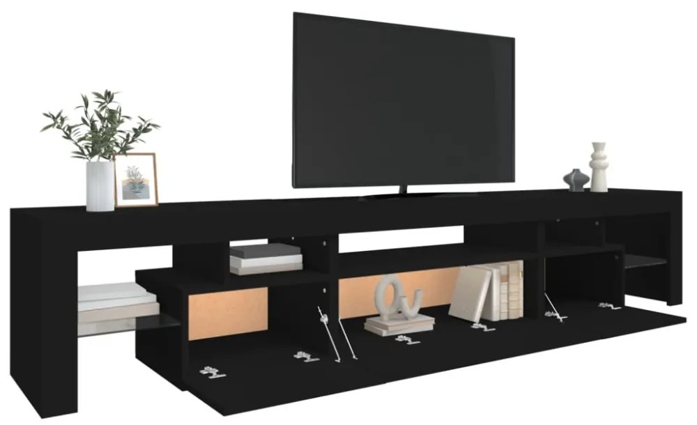 fekete TV-szekrény LED-világítással 215x36,5x40 cm