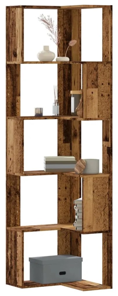 5 szintes antik fa szerelt fa sarok könyvespolc 50 x 50 x 179cm