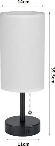 BRILAGI - Asztali lámpa USB-porttal TABLON 1xE27/25W/230V fekete/fehér