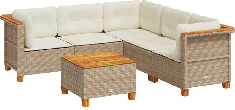 vidaXL 6 részes bézs polyrattan kerti ülőgarnitúra párnával