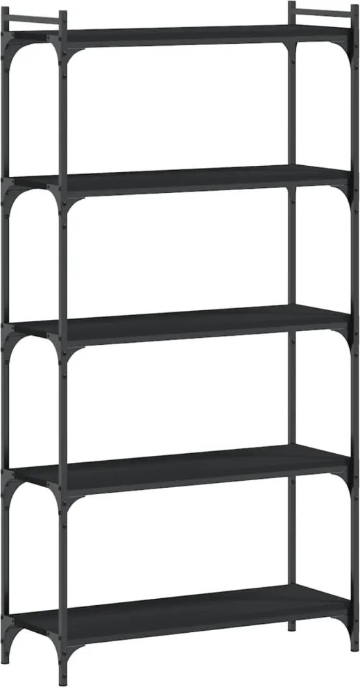 vidaXL 5 szintes fekete szerelt fa könyvespolc 80 x 30 x 154 cm