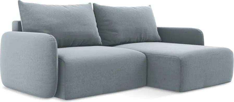 Kék bársony kinyitható-tárolóhelyes sarokkanapé (jobb oldali-heverő résszel) Kalena – Makamii