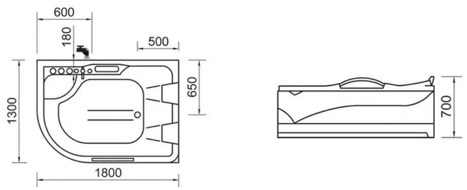 Dublo E-Drive aszimmetrikus hidromasszázs kád,180x130 cm-es méretben csaptelep nélkül