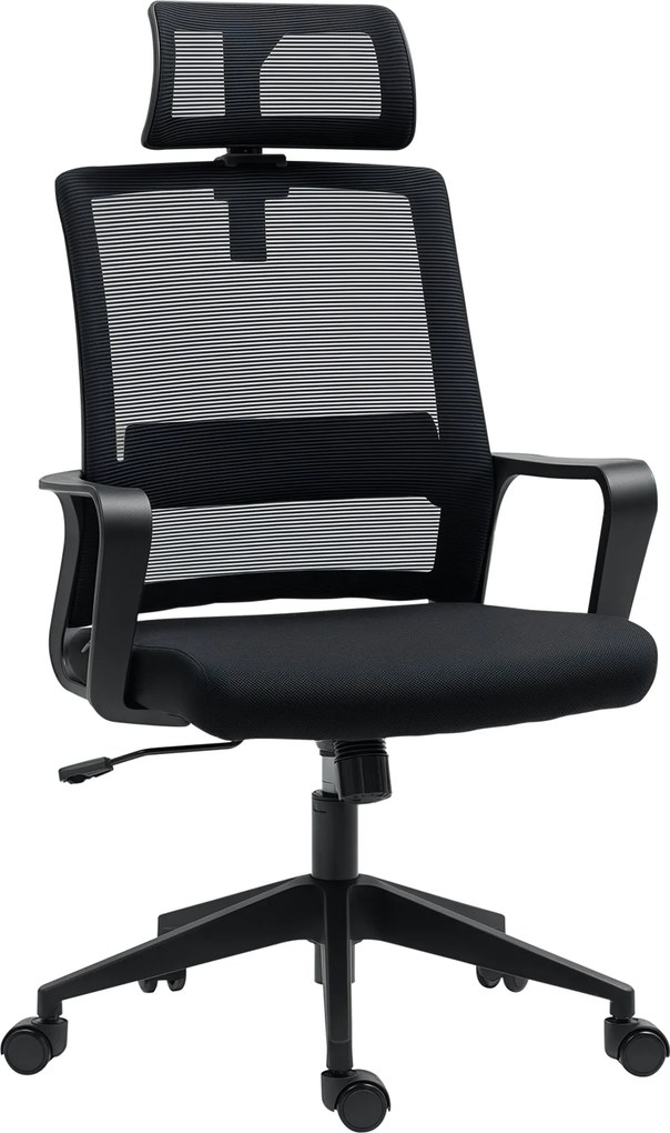 HOMCOM Ergonomikus Irodai Szék Karfával, Állítható Fejtámlával, Magasságállítható Hálós Forgószék Dőlésszámmal, Fekete | Aosom