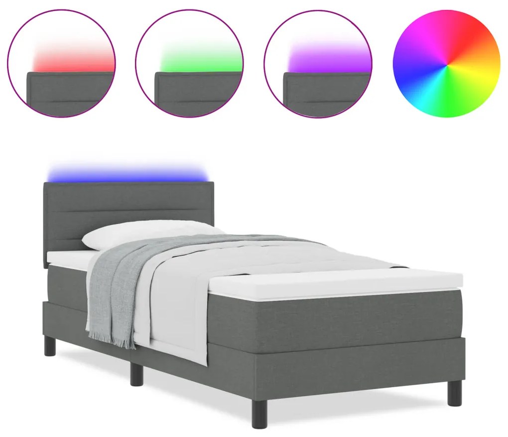 Boxspring Ágy Mattal és LED-del Sötétszürke 90x190 cm Textil