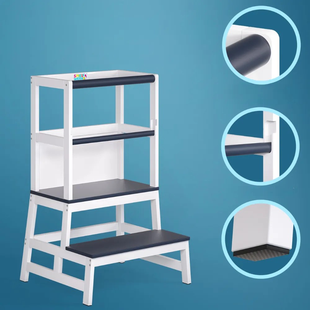 PLAY tanulótorony fenyőfa, 93x56x49cm, fehér/antracit Spielwerk