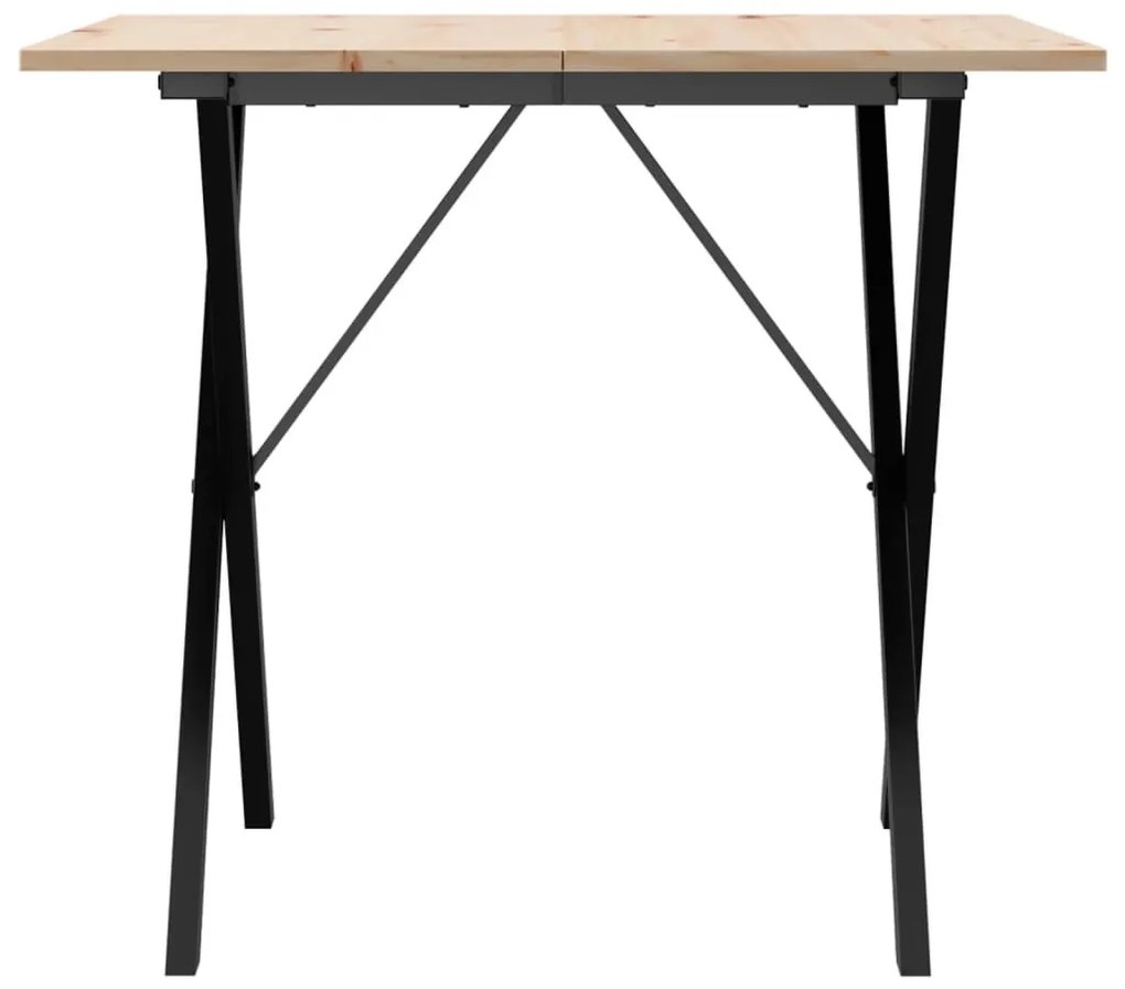 Tömör fenyőfa és acél étkezőasztal X-vázzal 80x80x75 cm