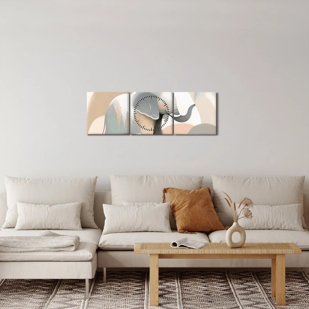 Kép - Elefánt pasztell színekben (órával) (90x30 cm)