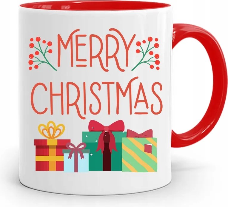 Piros Karácsonyi Bögre Mikulás Karácsonyfa Alá, fényképes nyomattal