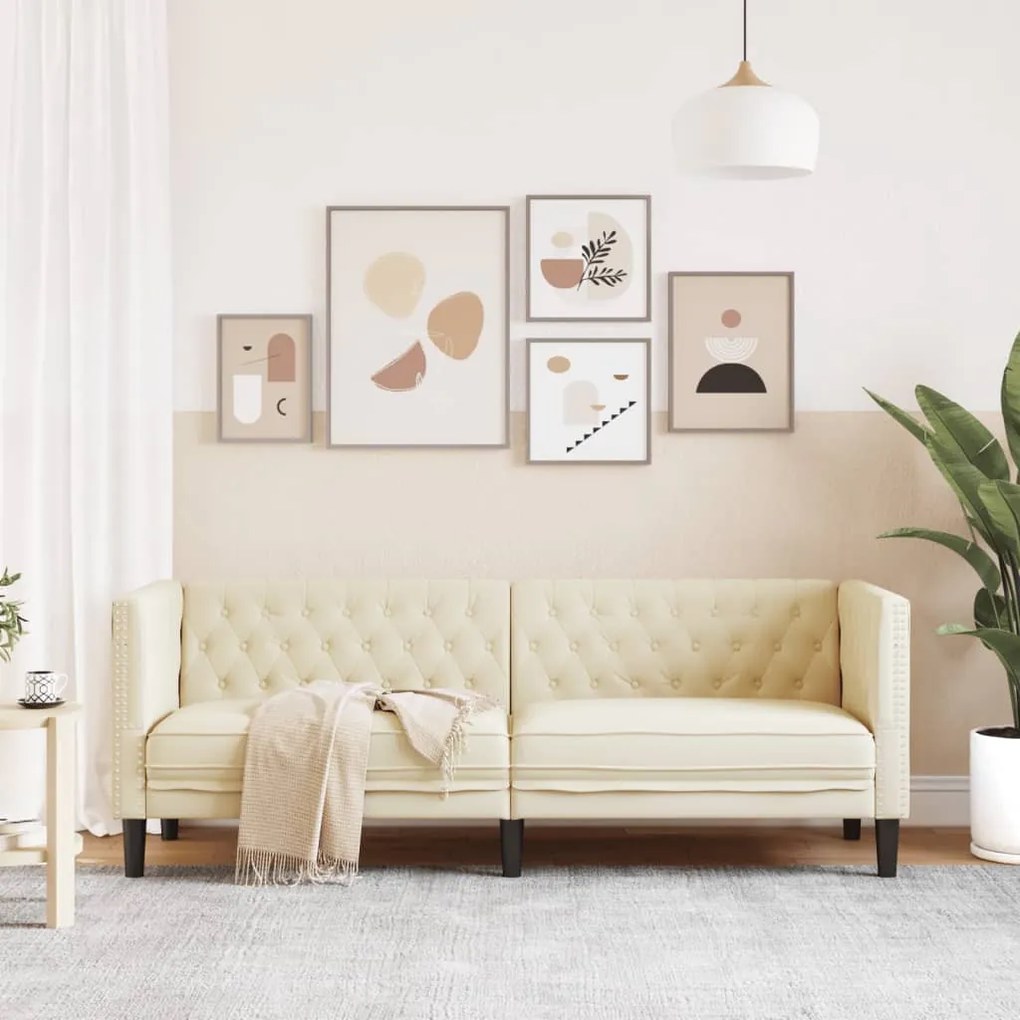 3 személyes krémszínű műbőr Chesterfield kanapé