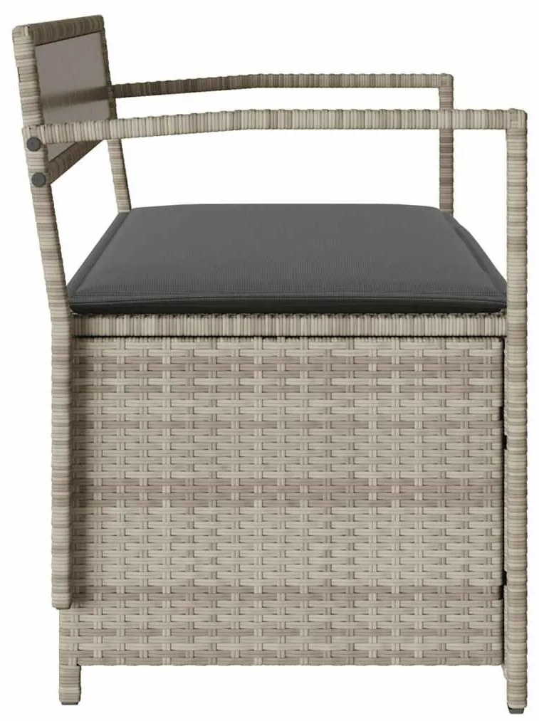 világosszürke polyrattan kerti tárolópad párnával