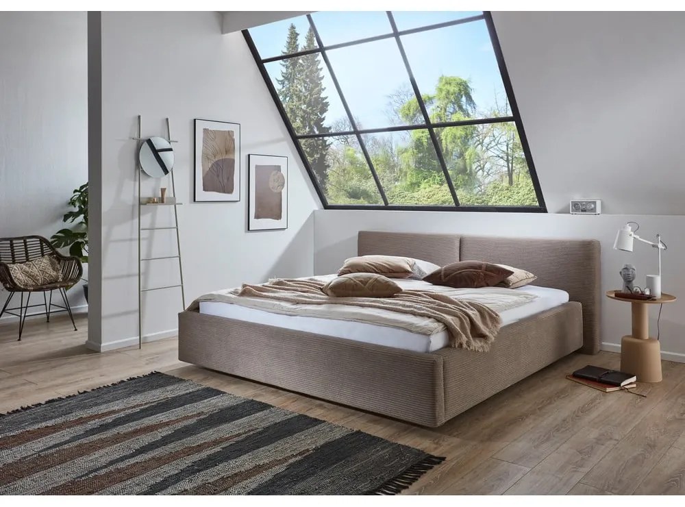 Világosbarna kárpitozott franciaágy ágyrács nélkül 180x200 cm Cube – Meise Möbel